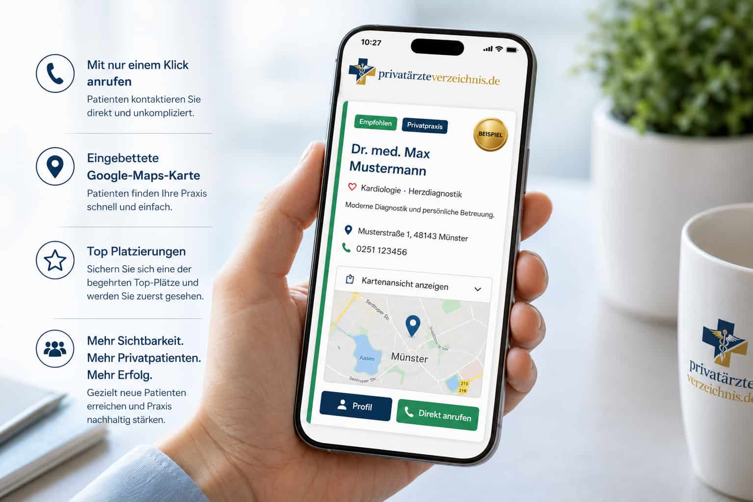Mobile Ansicht mit direktem Anrufbutton